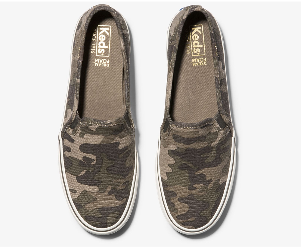 Keds Womens Slip Ons Olive - Washable Double Decker Camo - 879YLGXRA